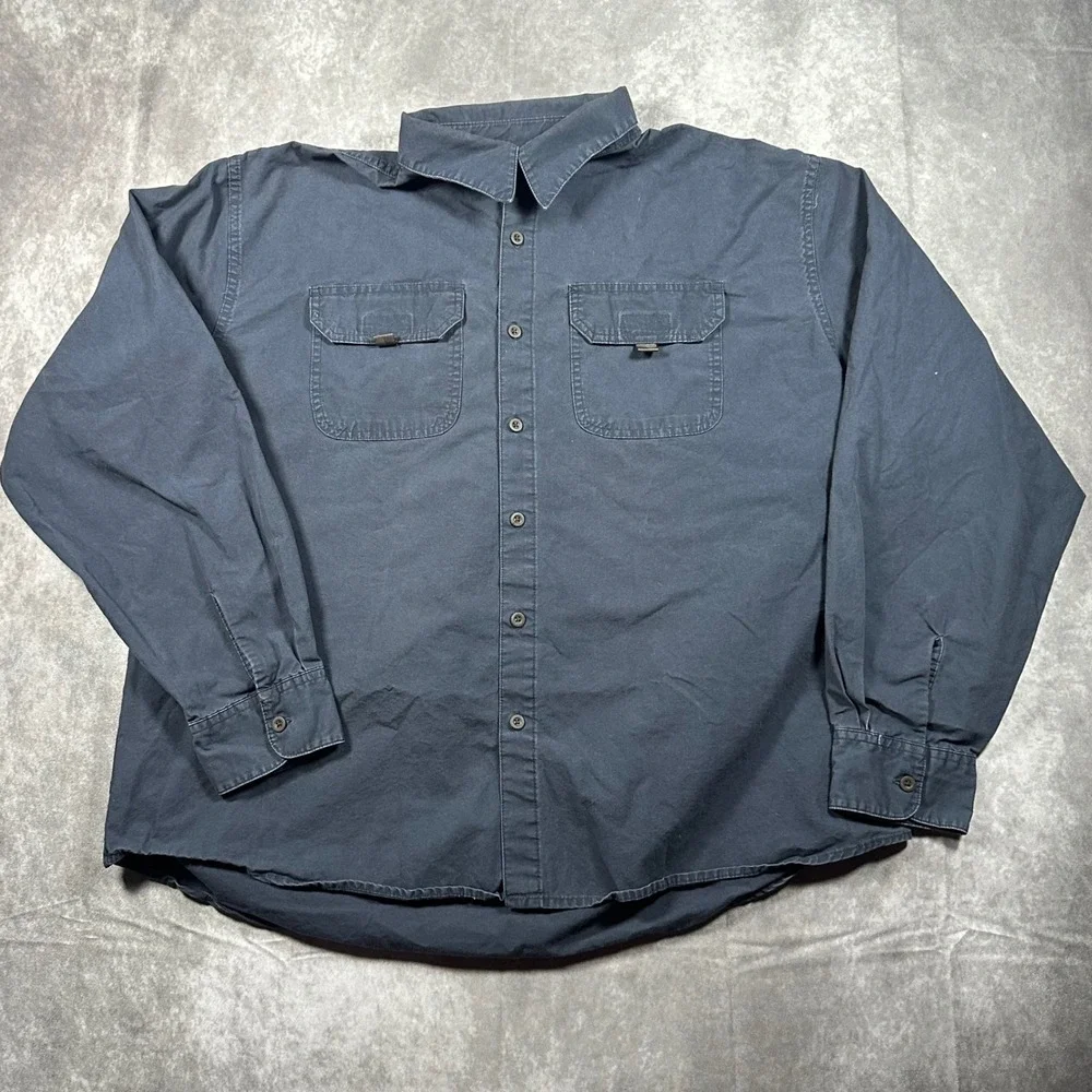 Wrangler Premium Quality Mens 2XL Navy Blue Long Sleeve Button Down Work Shirt